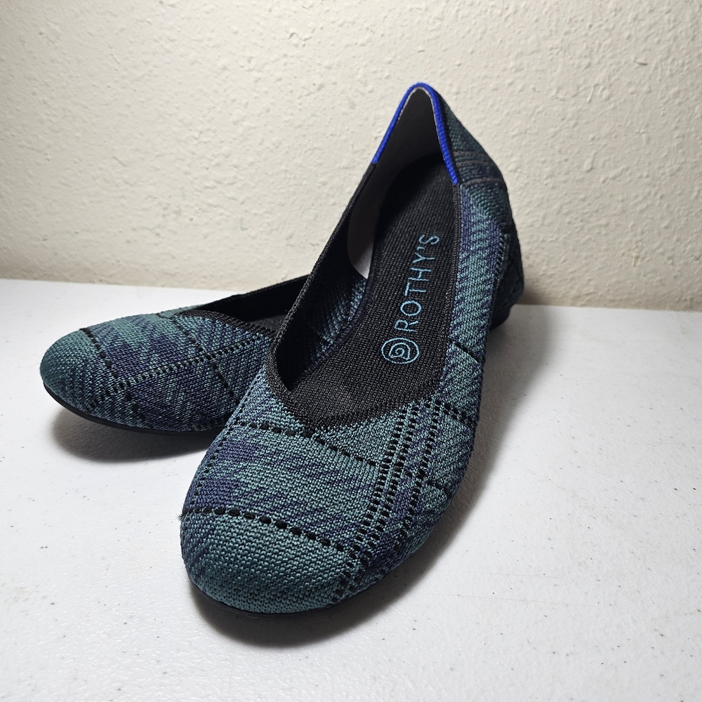 Rothy's Pine Plaid The Flat Tartan Forest Round Toe Green Navy Black Checker 8